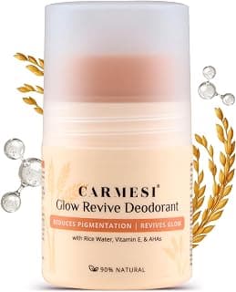 Carmesi Glow Revive Underarm Roll On Deodorant for Women | Brightens Skin, Reduces Pigmentation, Controls Odour | Rice Water, Vitamin E, 2% w/w Salicylic Acid & AHAs | 90% Natural | No Alcohol & Aluminium | 50 ml