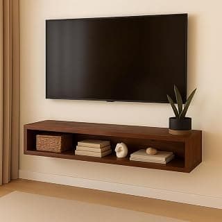 Solid Wood Entertainment Floating Tv Unit for Living Room | Floating Media Tv Cabinet | Natural Finish Color and Size Off (Walnut, Small 70 CM)