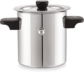Pigeon Elegant Stainless Steel Milk Cooker/Boiler/Pot with Handle,Lid,Knob,Whistle | Capacity:1Ltr | Gas and Induction Compatible with Whistle Indication.