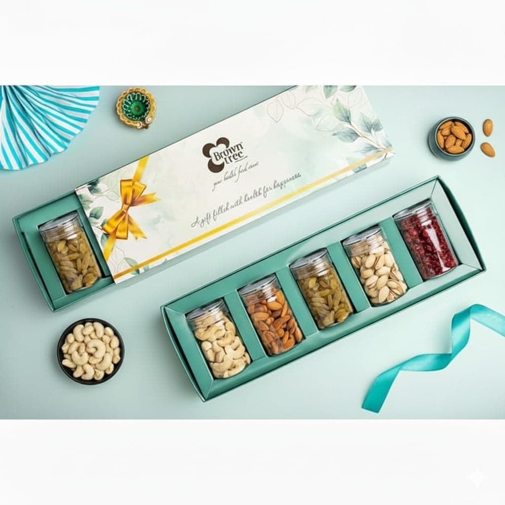 Browntree 5 In 1 Pet Jar (460grm) | Cashew, Almond, Raisin, Pista, Cranberry | Perfect Corporate & Festive Dry Fruit Gift Hampers | Healthy snack gift box | Ideal gift box for all celebration | Premium Dry Gift Hamper (5 In 1 Pet Jar.)
