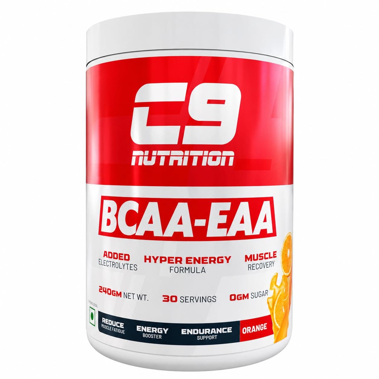 C9 NUTRITION BCAA + EAA Powder- Sugar Free Workout Muscle Recovery & Endurance Drink with 5000mg BCAA, 9000mg EAA, 500 mg L-Arginine | Amino Acid Supplements (30 Servings, Orange Flavour)