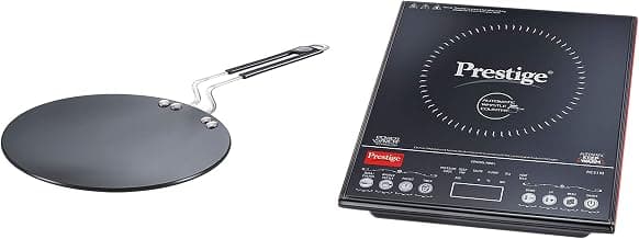 Prestige PIC 3.1 V3 2000-Watt Induction Cooktop with Touch Panel (Black) & Prestige Hard Anodised Aluminium Plus Cookware Induction Base Roti Tawa, 22.5cm, Black