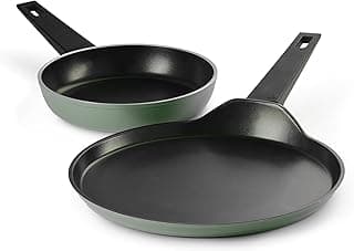 TRAMONTINA Aura Cookware Set of 2- Frypan 20cm, Dosa tawa 28cm | Reinforced Ceramic Non-Stick Cookware | Quick & Even Heating | Low-Oil Cooking | Bakelite Handle | Induction & Gas | Sea Green