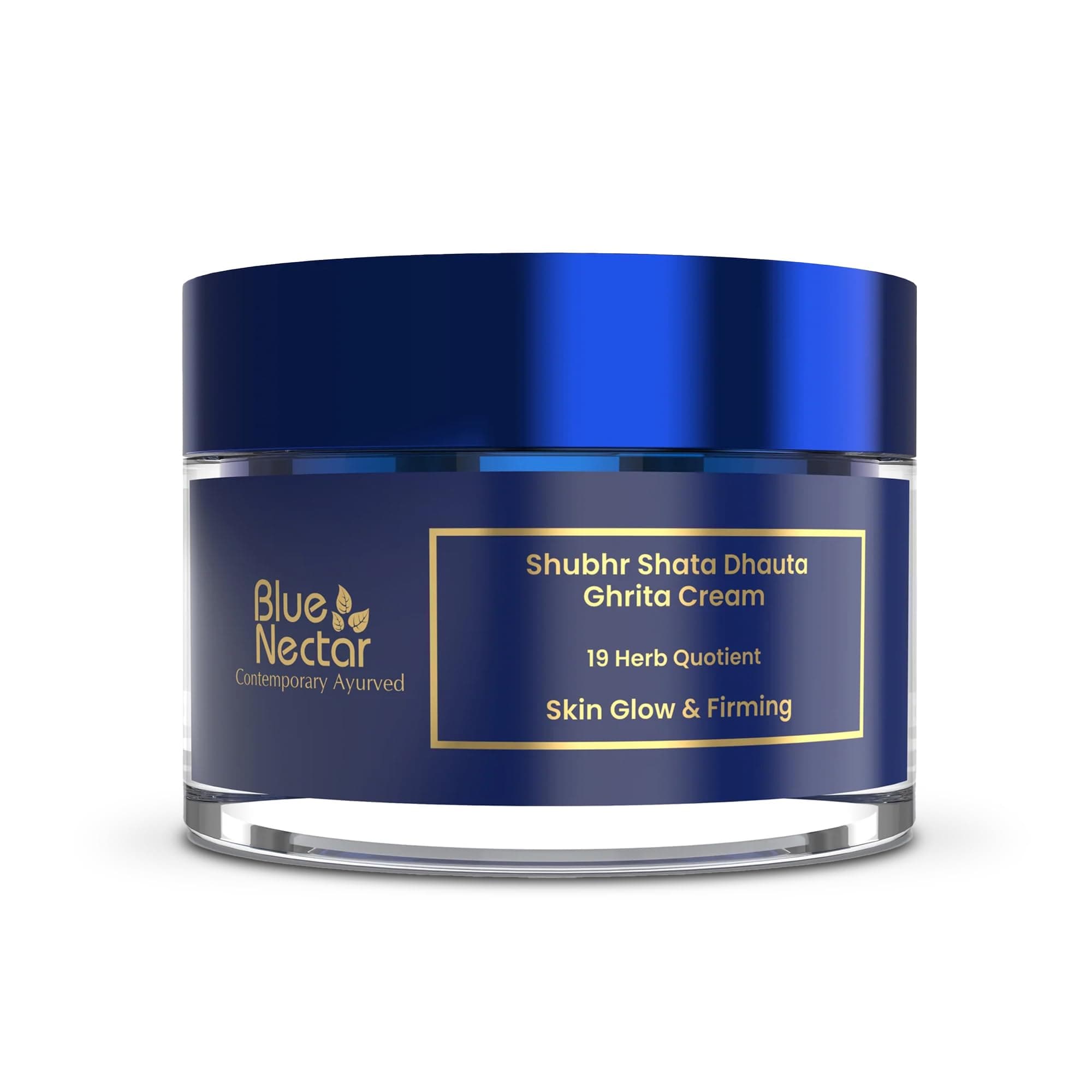 Blue Nectar Shata Dhauta Ghrita Cream for Women | 100 Times Washed Ghee Face Moisturizer for Dry & Oily Skin | Natural Glow Kesar Face Cream for Daily Skin Firming (19 Herbs, 50g)