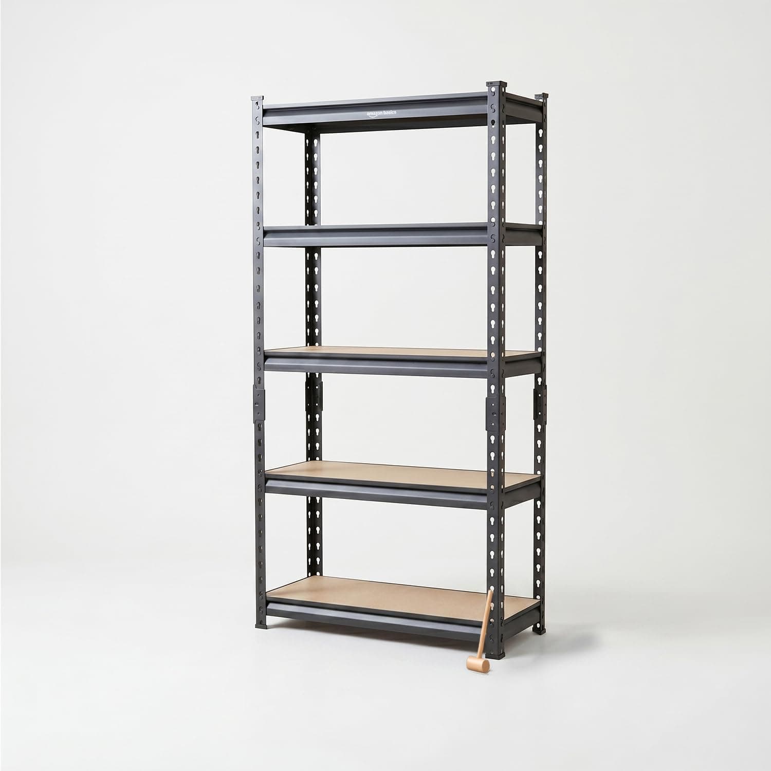 Amazon Basics 5-Tier Storage Rack | Bolt-Free Assembly | Metal Stand & Thick MDF Board | 175kg Capacity Per Shelf | 63H x 24W x 12D inch Adjustable Shelf Rack for Home, Garage & Shop| Black
