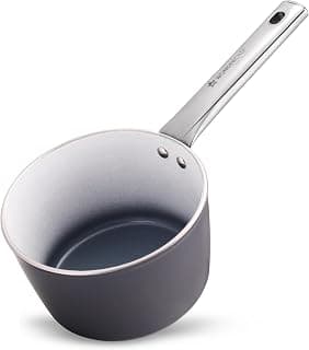 Wonderchef Eco-Glide Saucepan | Chemical-Free Ceramic Coating | 16cm, 1.75L | Healthy, Low Oil Meals | Scratch-Resistant | Stainless-Steel Handle | Gas & Induction Compatible | Grey | Easy to Clean