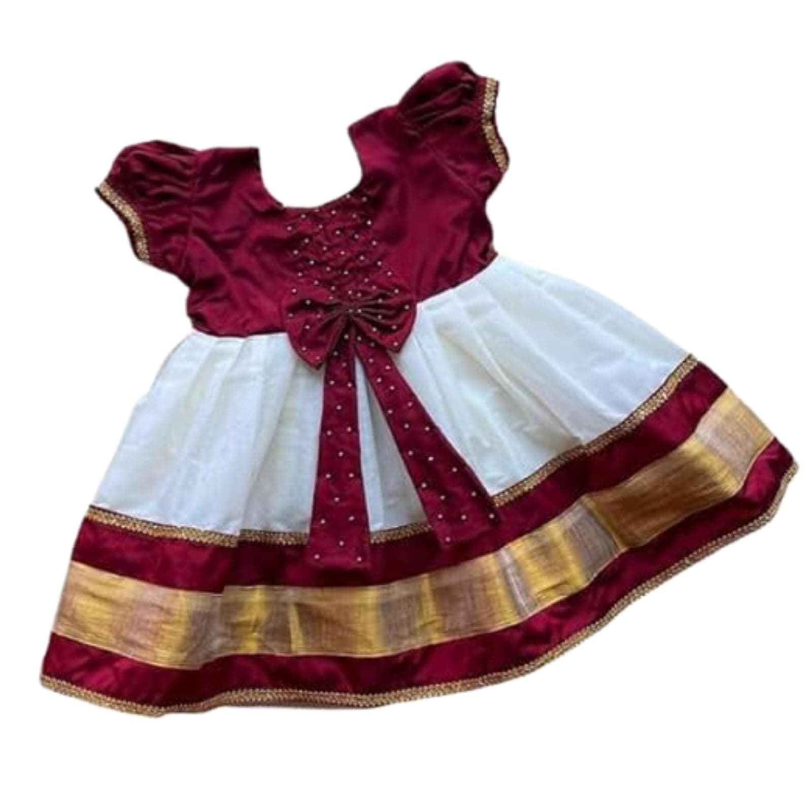 Baby Girls Cotton Silk Midi/Knee Length Festive/Party/Wedding Pattu Dress