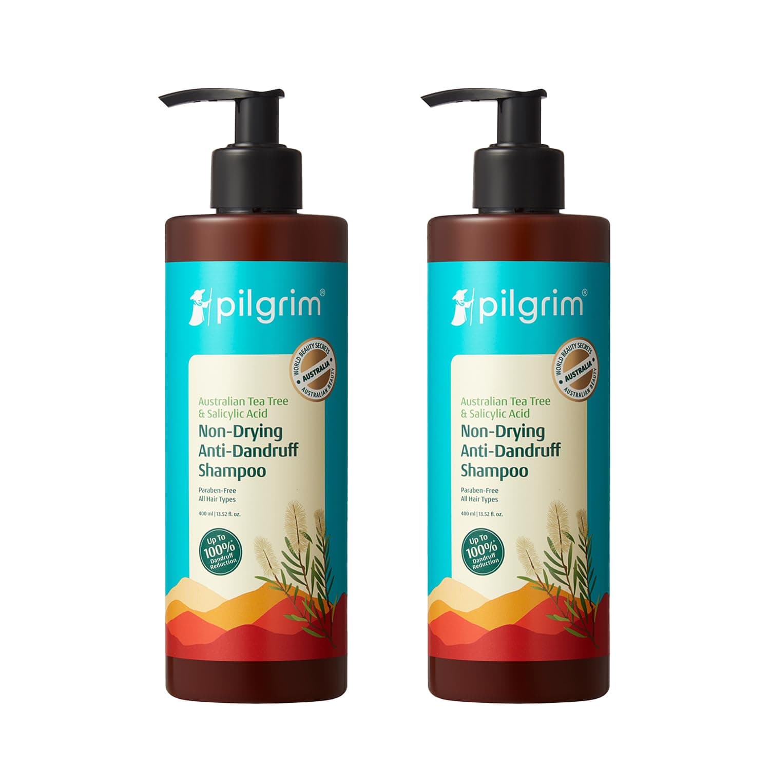Pilgrim Australian Tea Tree Non-Drying Anti-Dandruff Shampoo 200ml (2 Pack) | Salicylic Acid, Reduces Visible Flakes from 1st Wash, Prevent Dandruff Reccurence, Non-Drying Scalp Cleanse, All Hair Types