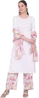 Aurelia Women's White Embroidered Straight Kurta with Palazzo & Stole Set