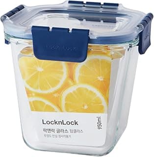 LocknLock Airtight Glass Containers With Lid | Leak Proof, Transparent Glass Storage Container For Kitchen | Microwave & Freezer Safe| Food Storage Meal Containers Organizer - Square, 950 ml