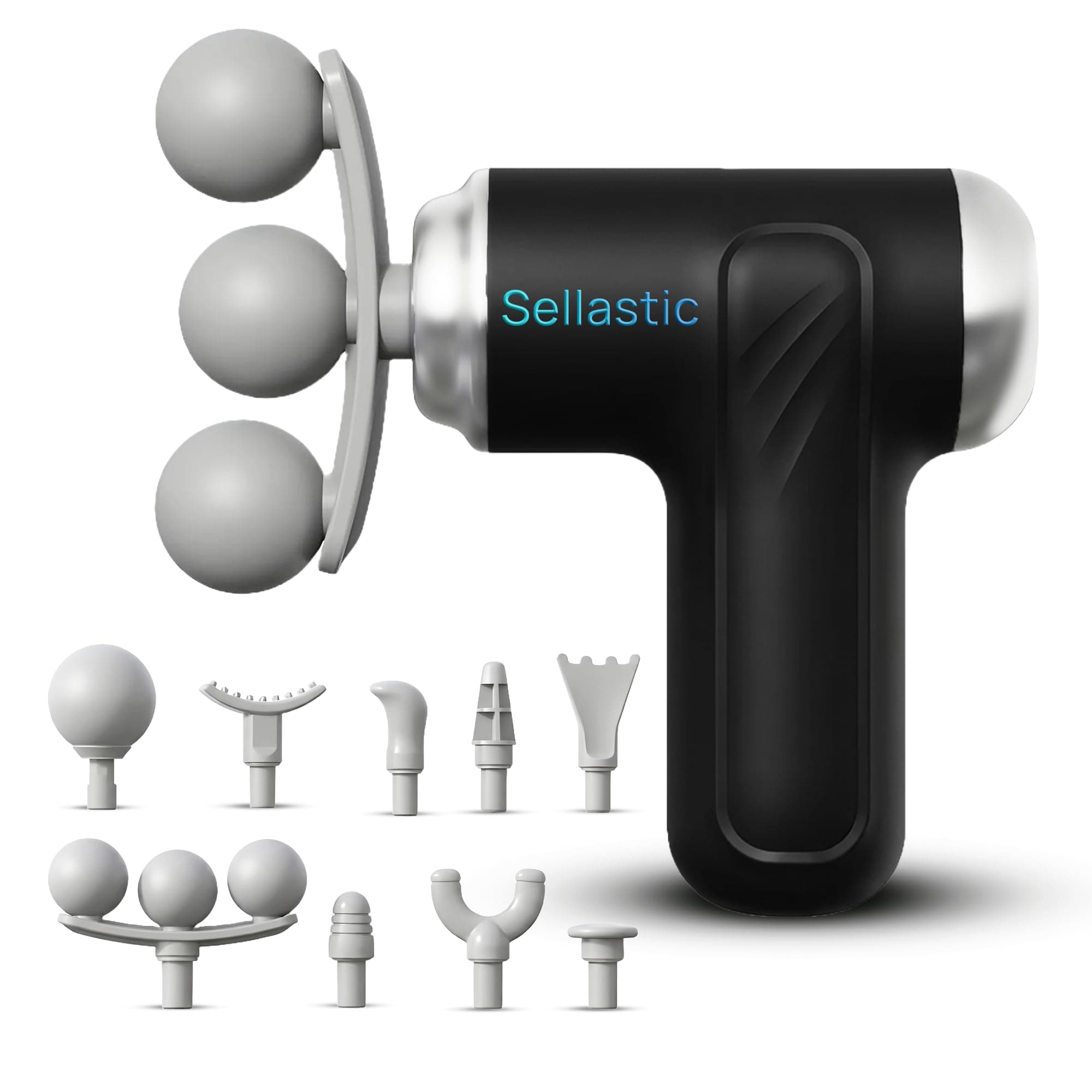 SELLASTIC Forge Gun Massager for Body Pain | 9 Specialized Heads for Deep Tissue, Muscles & Pain Relief | Handheld Mini Massage Machine for Neck, Back, Legs, Whole Body