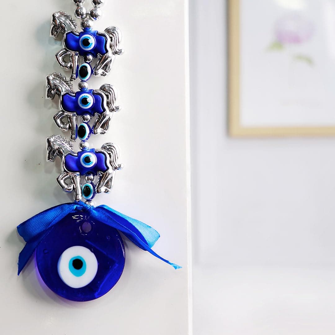 3 Horse Evil Eye Wall Hanging Decoration for Positive Energy & Protection | Aesthetic Home Decor | Nazar Battu for Home Entrance & Car Dashboard Decor | Ideal for Spiritual Gifting & Wall Decor