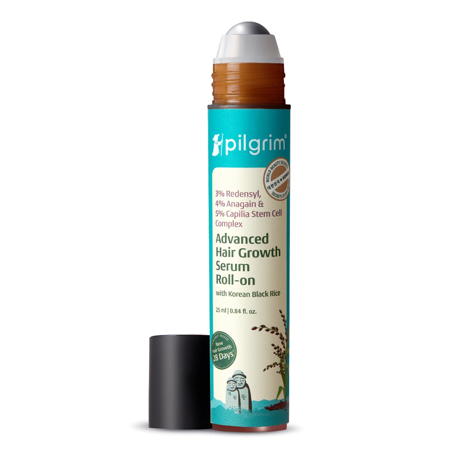 Pilgrim Advanced Hair Growth Serum Roll On with Redensyl & AnaGain - 25ml | New Hair Growth in 28 Days, Korean Black Rice, Rosemary, Reduce Hair Fall, Hair Regrowth, Increase Hair Density, Thicker Hair