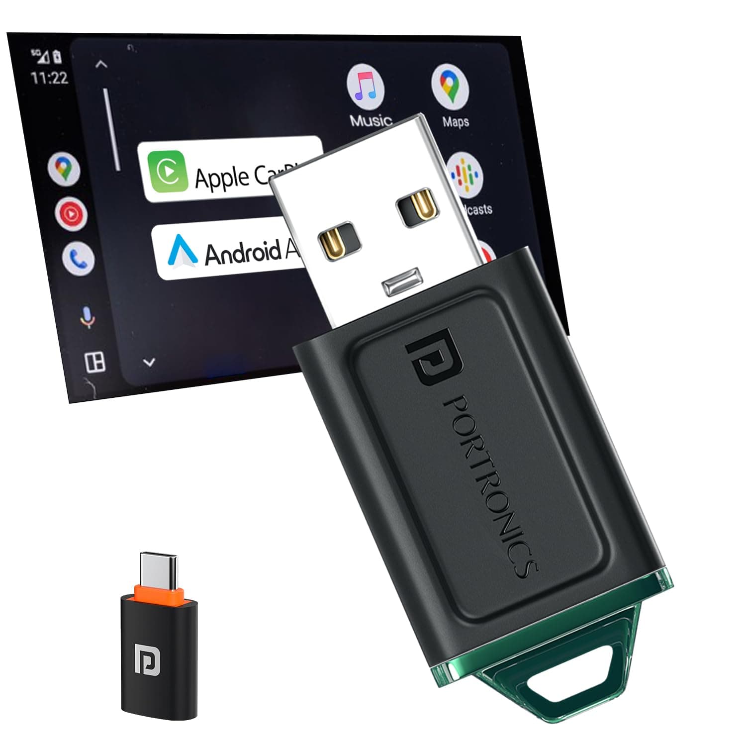 Portronics Tune Lite, Mini 2-in-1 Wireless CarPlay/Android Auto Receiver, Converts Wired to Wireless, Plug & Play, Only for Cars with OEM Installed Wired Android Auto/CarPlay, Android 12+ & iOS 15+