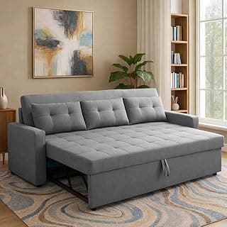 Casaliving Treshta 3 Seater Pull-Out Premium Fabric Sofa Cum Bed Sofa Set for Living Room (Dark Grey Fabric Color) Premium Fabric Sofa Set for Living Room Sofa Cum Bed