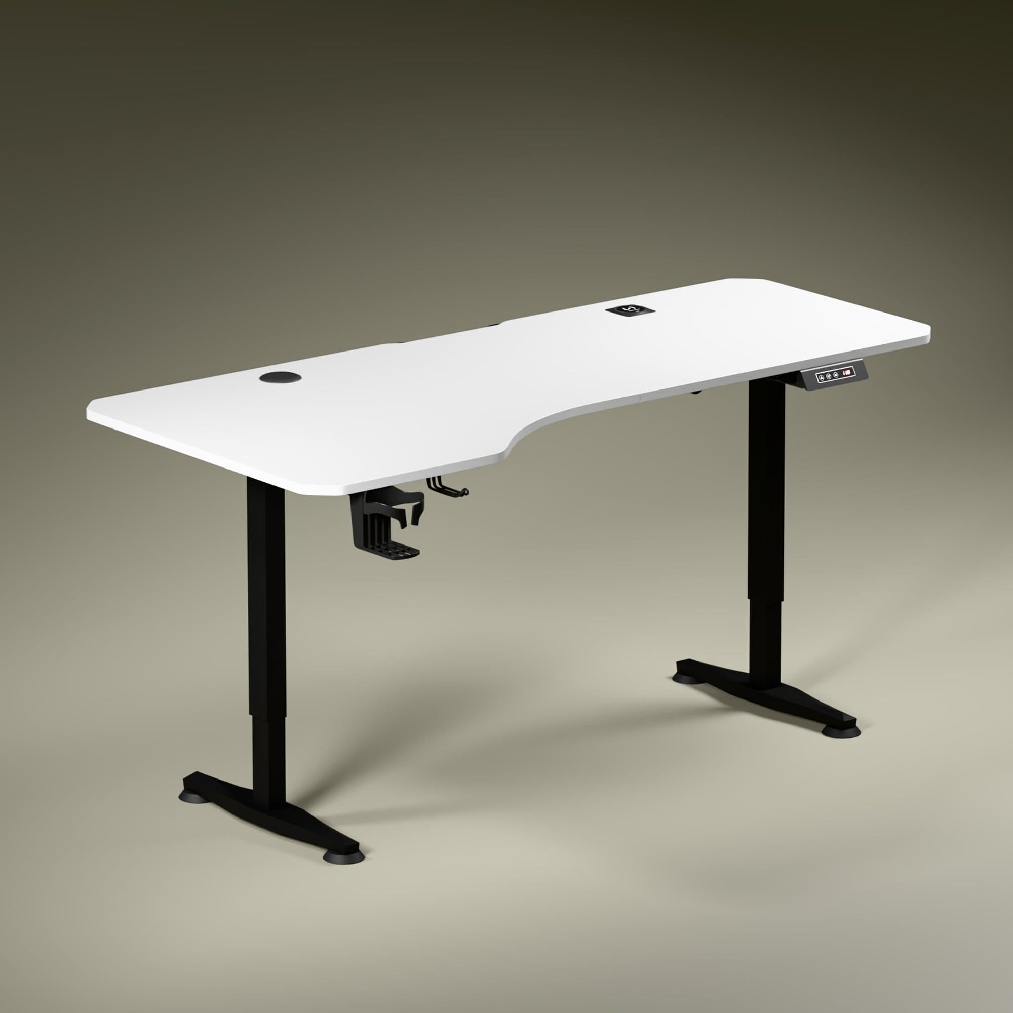 Green Soul Trigger 2.0 Height Adjustable Standing Desk|Ergonomic Design Table Top (5.3 Ft) Integrated Charging | Digital Display with Memory Preset | 3 Year Warranty | Black & White 1600 x 750 Top