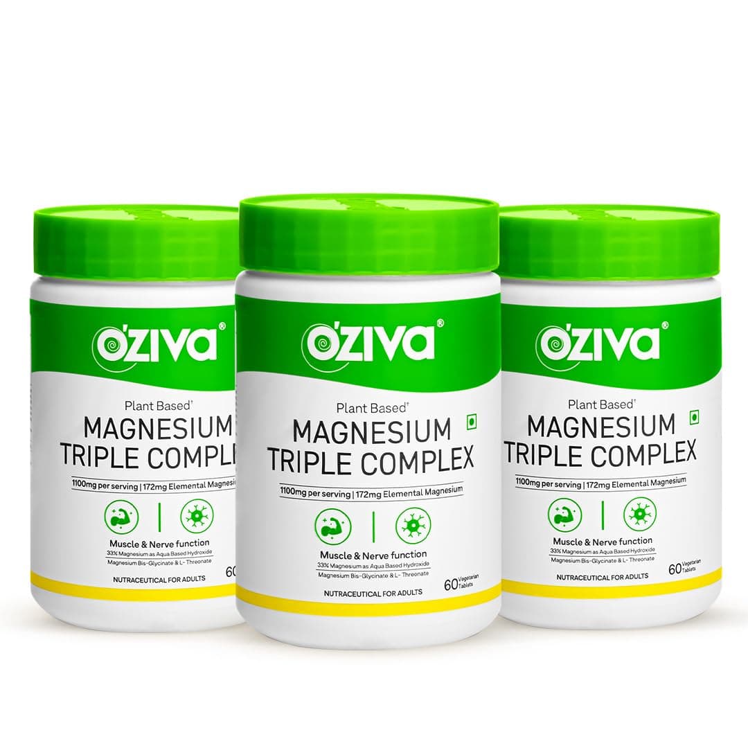 OZiva Magnesium Glycinate Triple Complex for Muscle, Sleep and Nerve Function | With Aquamin Mg, Magnesium L-Threonate & Bisglycinate | 180 Vegetarian Tablets, Pack 3