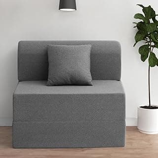 Wakefit Polyester Sofa Cum Bed | 5 Year Warranty | 1 Seater, Sofa Bed 6 X 2.5 Feet, Foldable Sofa Cum Bed with 1 Cushion - Flipper (Warpknit: Grey)
