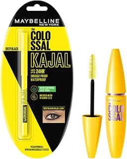 Maybelline New York Colossal Kajal, Black, 0.35g And Maybelline New York Volume Express Colossal Mascara, Washable, Glam Black, 10.7ml