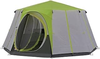 Coleman Camping Tents 8 Person, Cortes Octagon 8 Person Tent Camping House, Big Family Tent with Wheeled Carry Bag, 2000 Mm Water Column, Easy Set Up with Color Coded Poles, Green