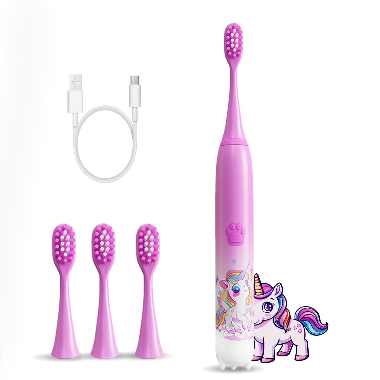 US1984 Sonic Electric Kids Toothbrush with 5 Modes, 3 Brush Heads & Rechargeable Battery, Ultra Soft Nylon Bristles, 2 Min Timer, IPX7 Waterproof, Type-C Electric Power Toothbrush (Purple)