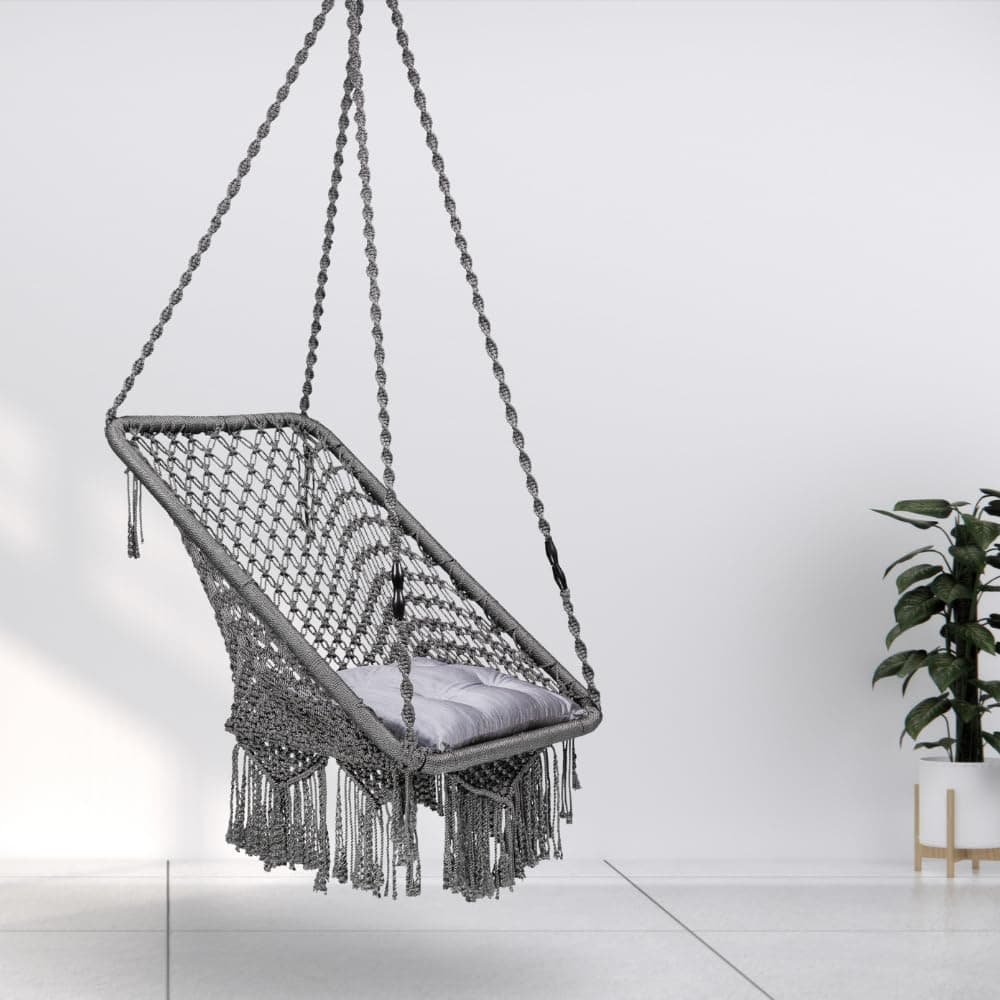 Swingzy Premium Large Swing Chair Hanging Hammock Chair for Home, Indoor, Outdoor, Patio, Balcony, Garden/Jhula for Adults/Free Accessories Included (Rectangle Grey)