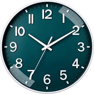 TEKCOOL Wall Clock 12" Silent Quartz Decorative Latest Wall Clock Non-Ticking Classic Clock Battery Operated Round Easy to Read for Room/Home/Kitchen/Bedroom/Office/School(Green)'
