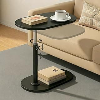 MTANK Adjustable Table Stands Couch Side Table, Swivel TV Tray Table, 360° Top Moving C-Shaped End Table, Slides Under Couch Side Stand| (Black, Shinning), Engineered Wood