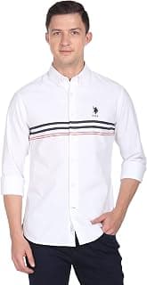 U.S. POLO ASSN. Striped Tailored Fit Formal Shirts for Men - 100% Cotton, Full Sleeve Mens Casual Shirts - 40, White