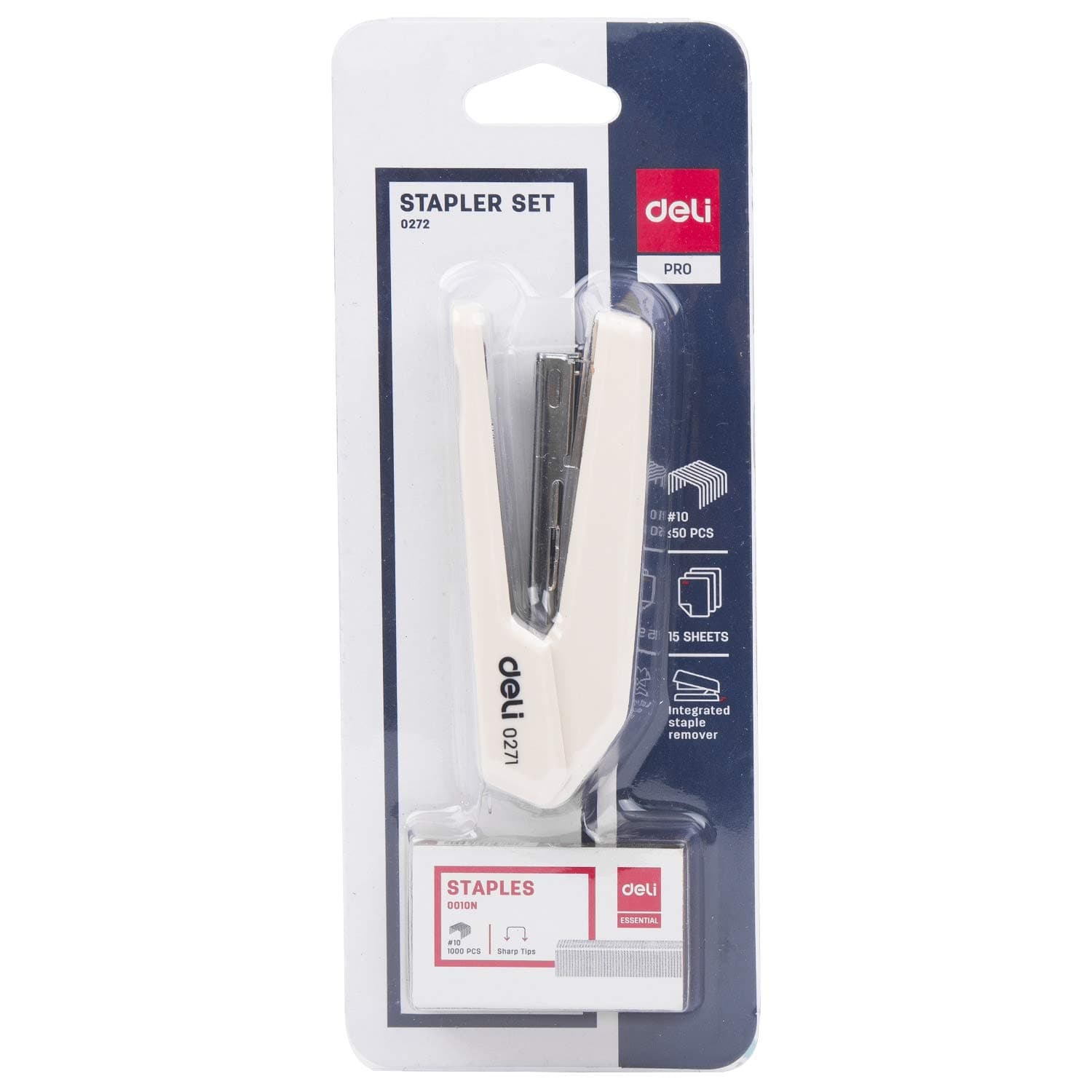 Deli E0272 Stapler Set with 1000 Staples | No.10 Staples & 15 Sheets Capacity (Body Color May Vary, Pack of 1)