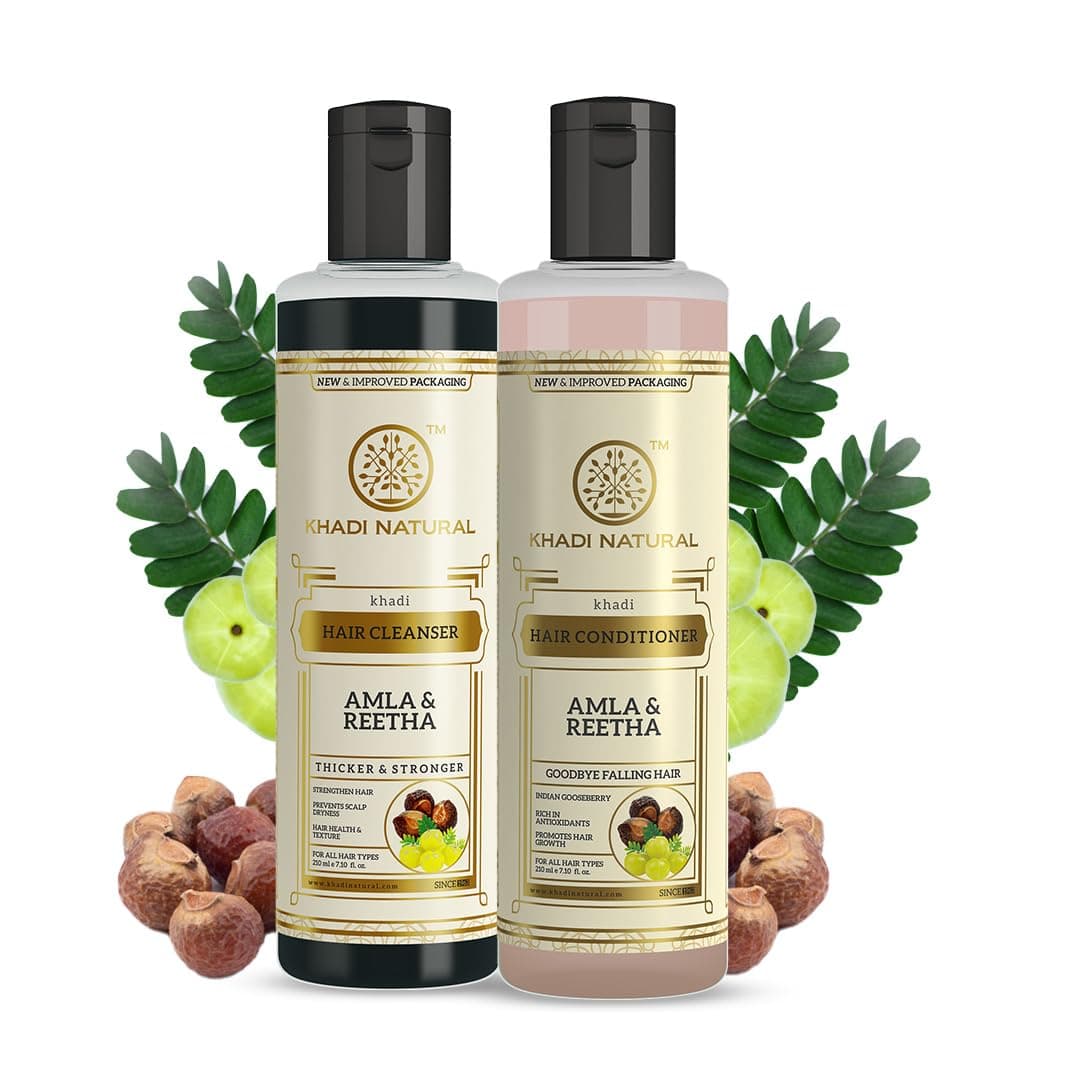 Khadi Natural Amla & Reetha Hair Cleanser & Conditioner Combo | Herbal Shampoo & Conditioner for Scalp Care | Helps Cleanse Hair & Improve Hair Texture | Gentle Herbal Hair Care | Suitable for All Hair Types | 210ml Each