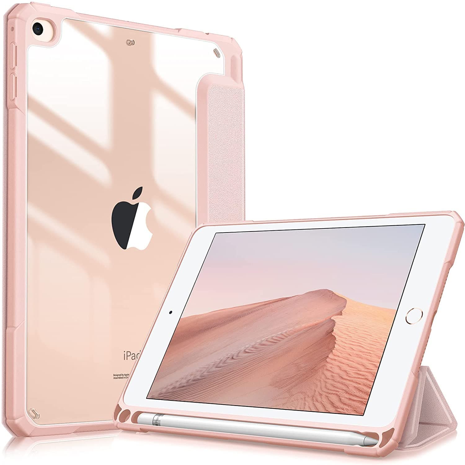 SwooK Hybrid Case for 7.9" iPad Mini 5/4 (A2133 A2124 A2126 A2125 A1538 A1550) With Shockproof Clear Back Shell Flip Cover (Rose Gold)