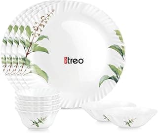 Treo By Milton Opalware Neuma Savira Dinner Set of 10 | Serving for 4 | Microwave & Dishwasher Safe | Bone-Ash Free | Tempered Toughness | Plates & Bowls | Crockery Set for Dining & Gifting | White