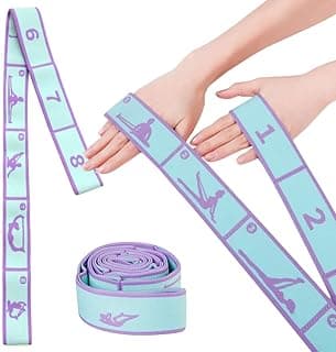Proberos® Yoga Belt for All People, 8 Loops Stretching Strap with Printed Positions, Multi-Purpose Elastic Resistance Band for Yoga, 85*4 Cm, Fitness, Rehabilitation, Ankle Joint & Ligament Training