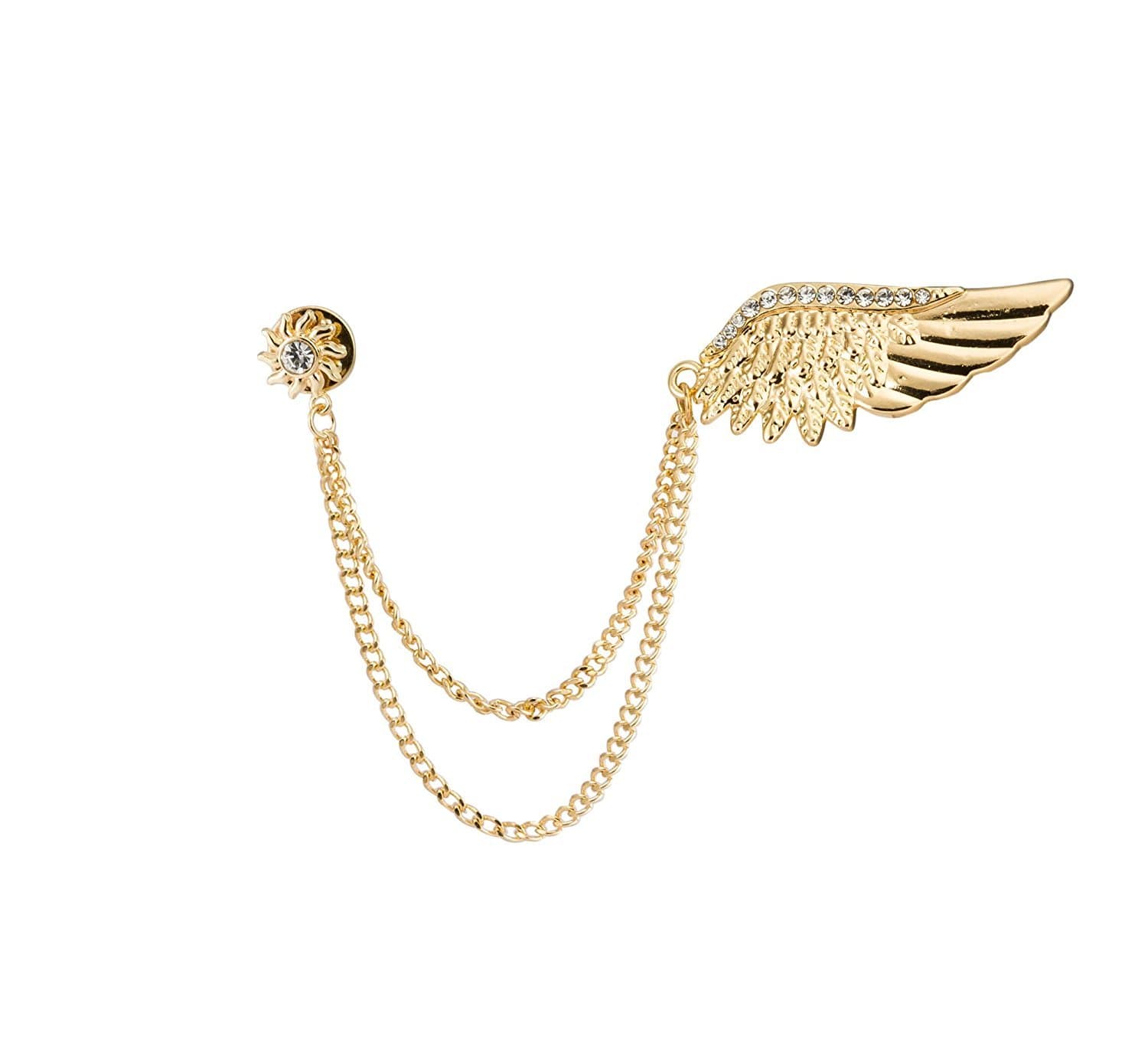 Knighthood Golden Stone Wing Brooch with Hanging Chain for Men