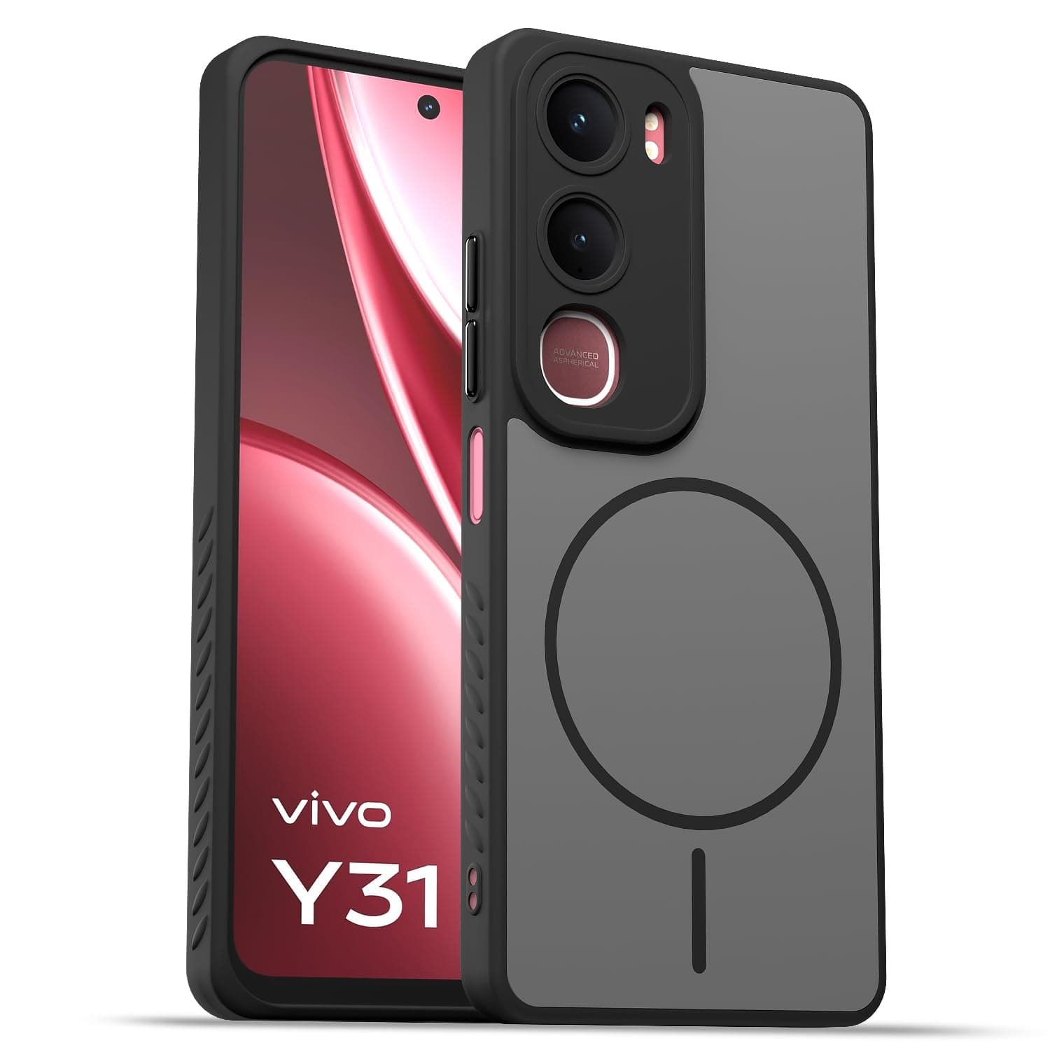 Amazon Basics Back Cover for Vivo Y31 5G | Hard Back | Shockproof | Mag-Safe Design (Mag-Safe Not Support) Protective Bumper Case (Black Mag-Safe)