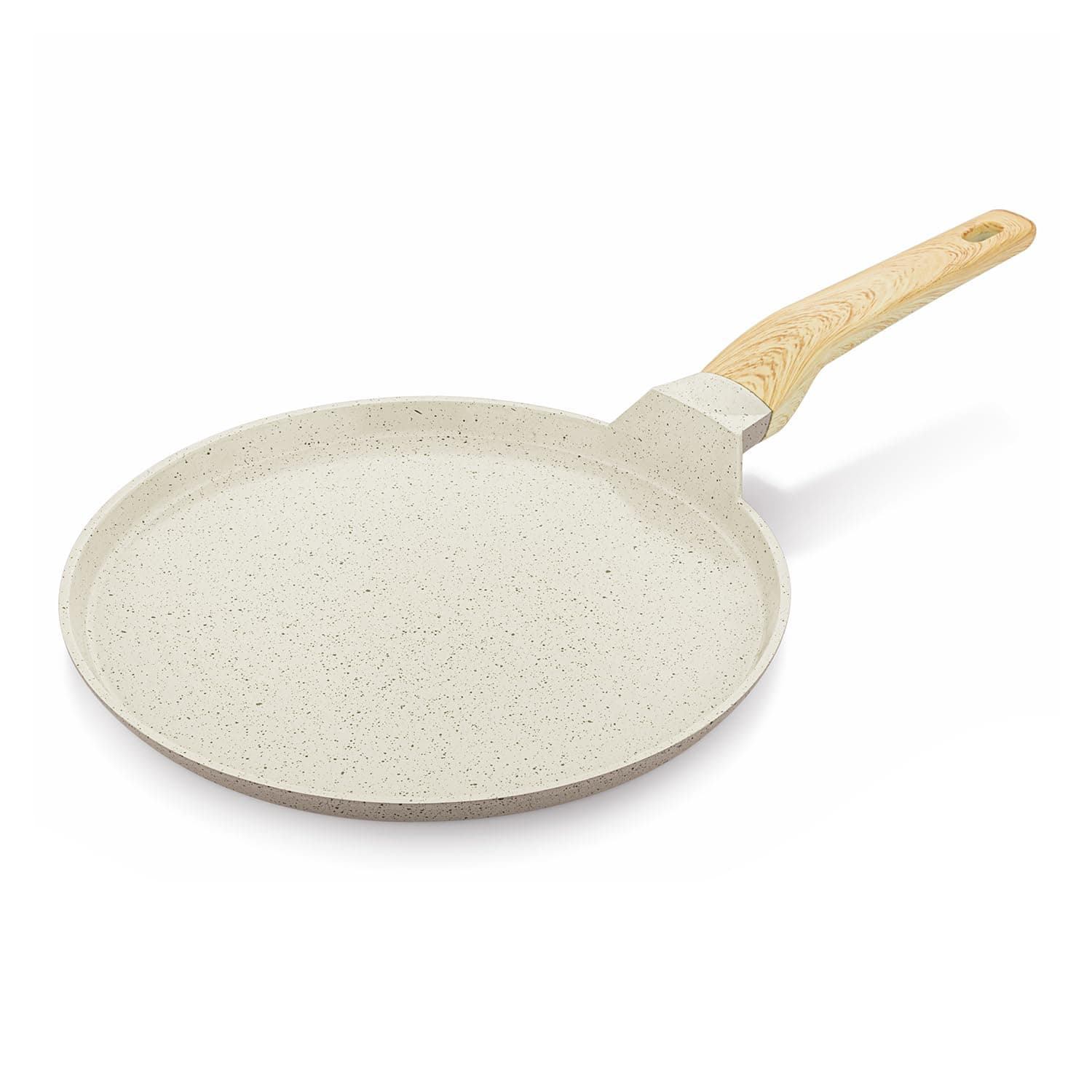 Amazon Basics Ceramic Dosa Tawa 28cm | Nonstick Coating | BPA-Free & PFOA-Free | Induction & Gas Compatible | Even Heat Distribution | Soft-Touch Handle| Ivory