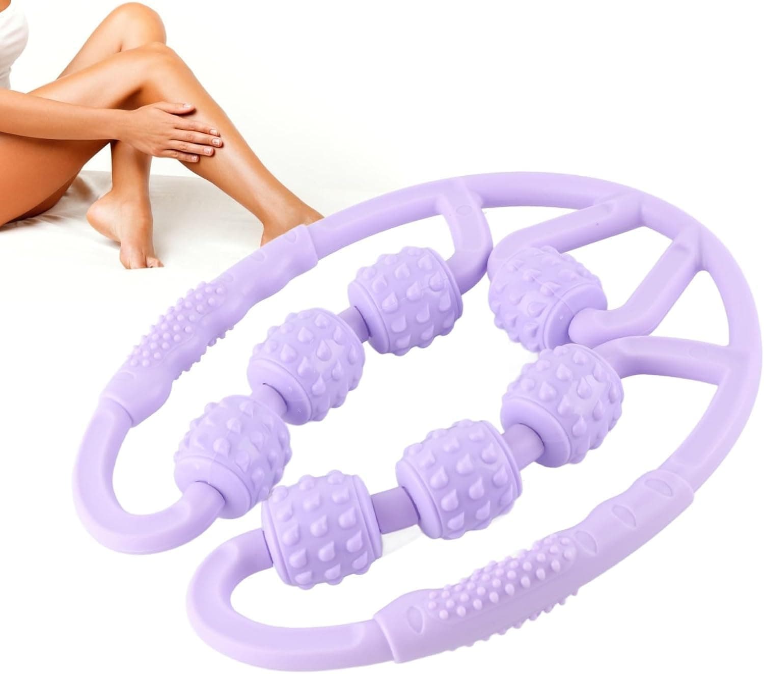 WIDE MART 7 Wheels Muscle Roller Massager Muscle Roller, Trigger Point Roller, Handheld Roller Massager for Calf Thigh Neck & Sholder Relaxer Self Rope for Pain Relief Massager Self-massage roller