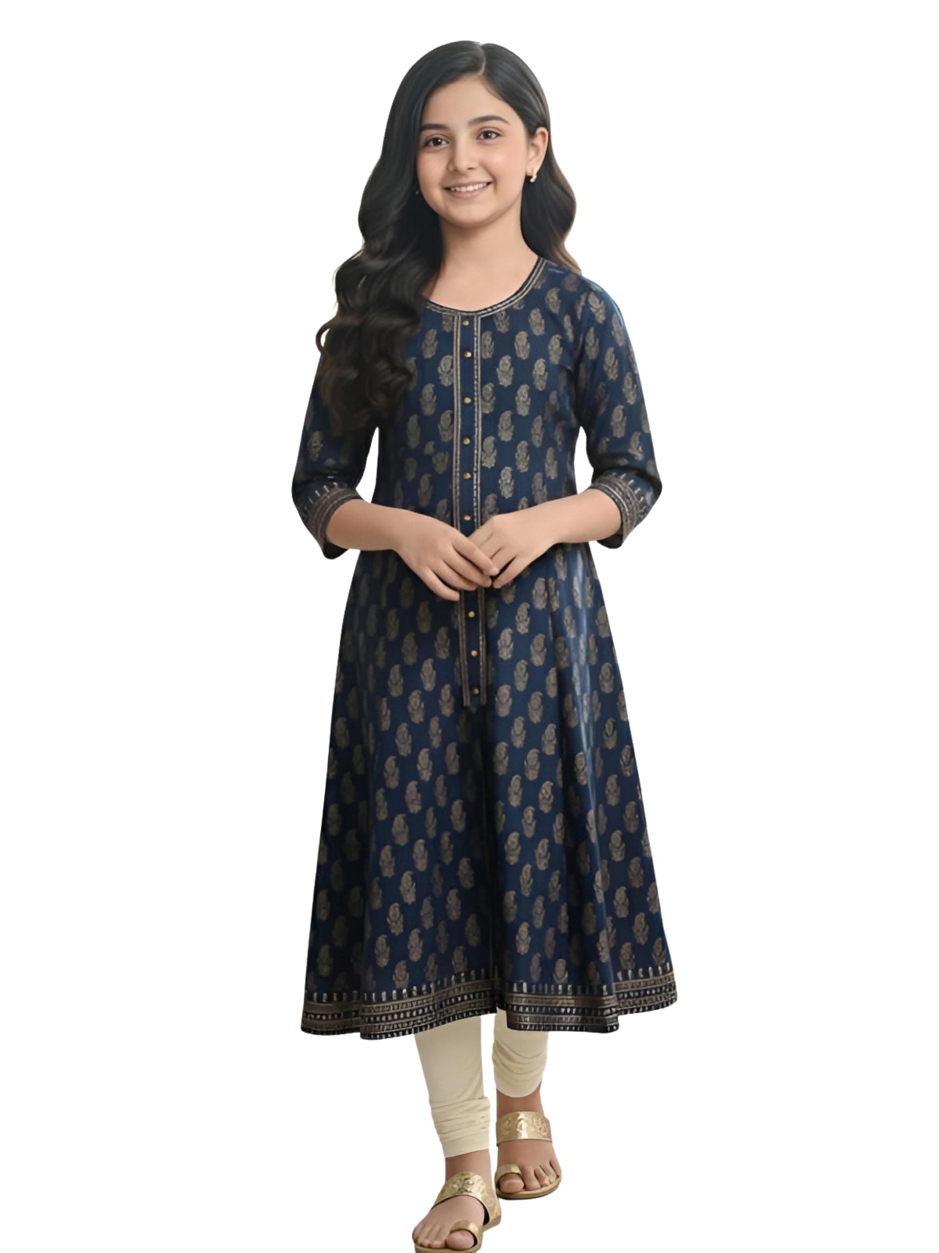 Yash Gallery Kid's Maxi Cotton Print Anarkali Dress