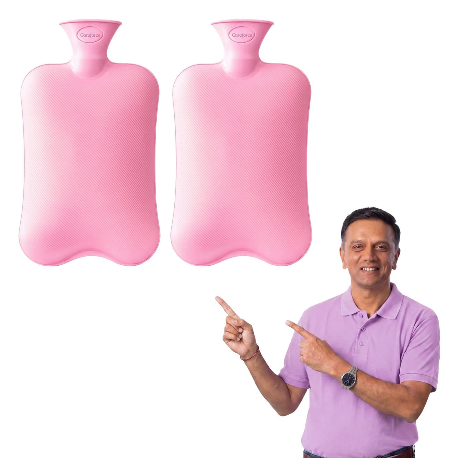 Careforce Hot Water Bag for Pain Relief hotpack Heating Pad for Periods Cramps, Muscle Aches Heat Pack for Back, Neck, Shoulder and Body Relief Rubber hotbag - PVC Pink - Pack of 2