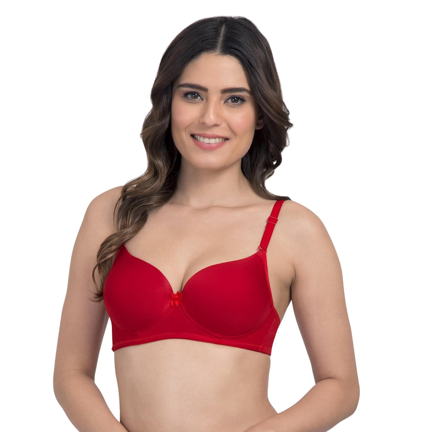 Tweens - Heavily Padded Semi Push-Up Bra - Soft Polyamide Fabric - 3/4th Coverage, Wireless, Multiway Straps, Seamless - Everyday T-Shirt Bra (TW-1570-RD-1PC-34C) Red