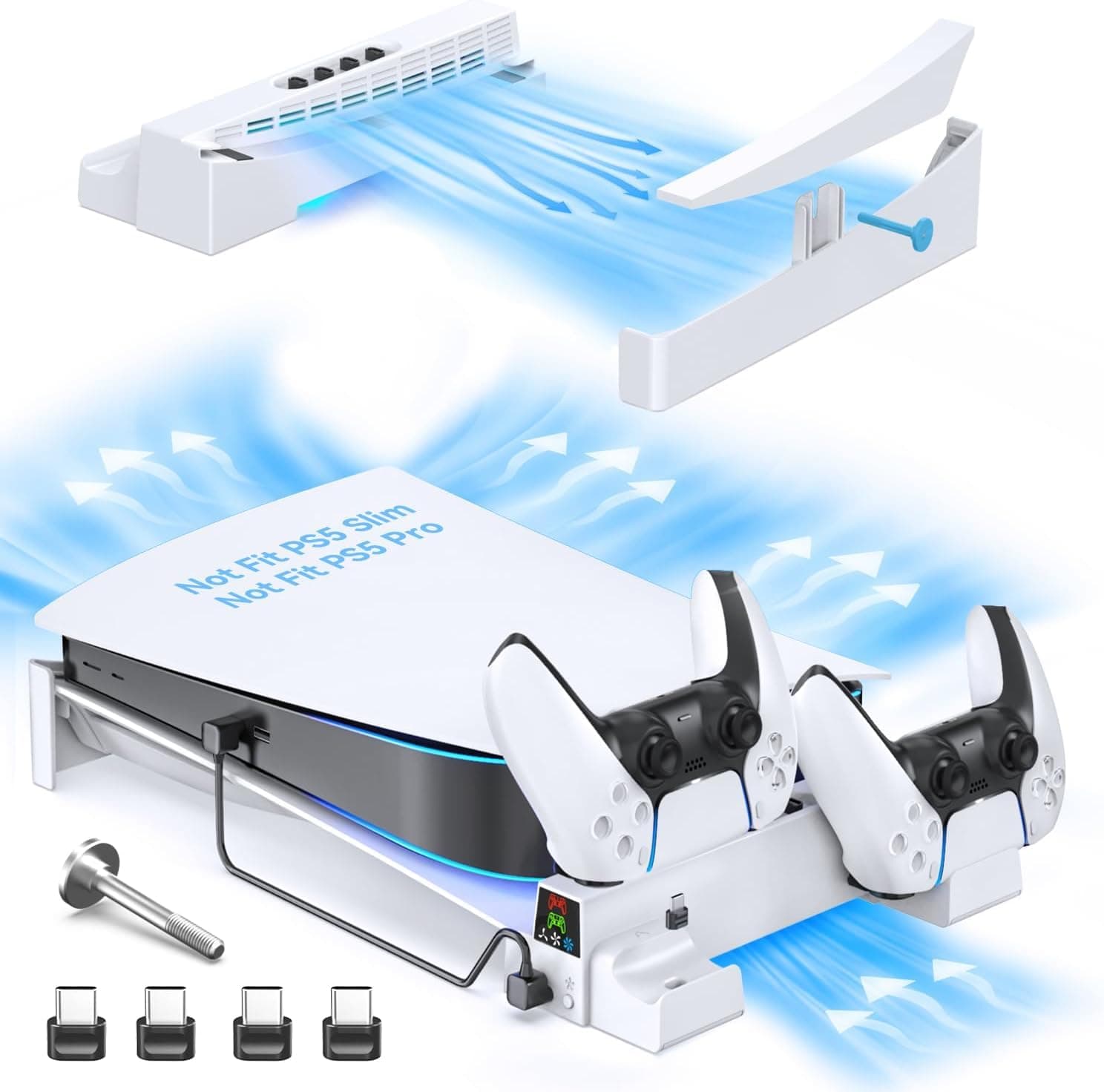 Oivo Horizontal Stand With Cooling Fan And Controller Charger For PS5 Console, Cooling Station With Charging Station Horizontal stand fot PS5 fat Accessories