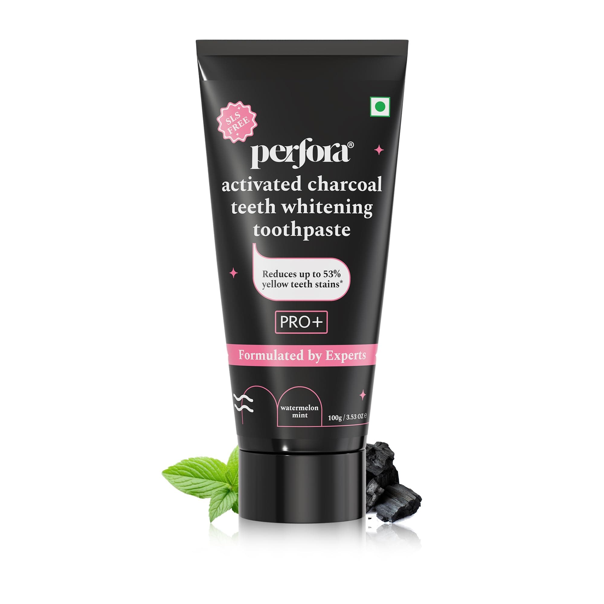 Perfora Activated Charcoal Whitening Toothpaste - 100 g | Enamel Safe Teeth Whitening Tooth paste | Removes Coffee, Tobacco & Wine Stains | SLS Free Toothpaste For Adults & Kids | Watermelon Mint