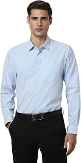 Peter England Men's Slim Fit Full Sleeve Pin-Striped Formal Shirt | Cotton-Rich | Wonder Fabric | Pin Point Oxford