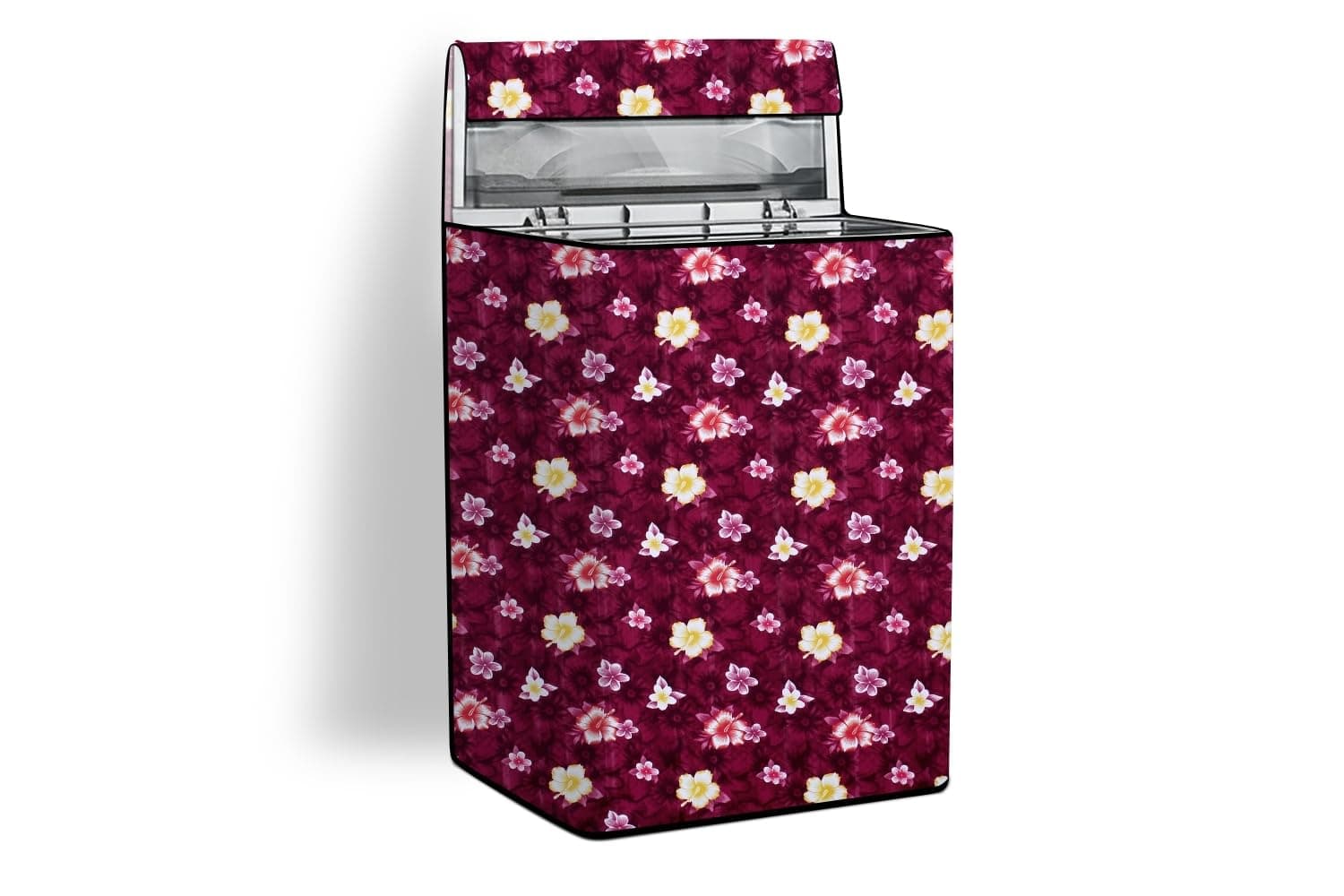 Stylista Fully Automatic Top Load Washing Machine Cover | Waterproof & Dustproof | Durable Washable Fabric | Inlet Outlet Cut-Outs, Floral Pattern Red, Polyester, (60x60x90 CM)