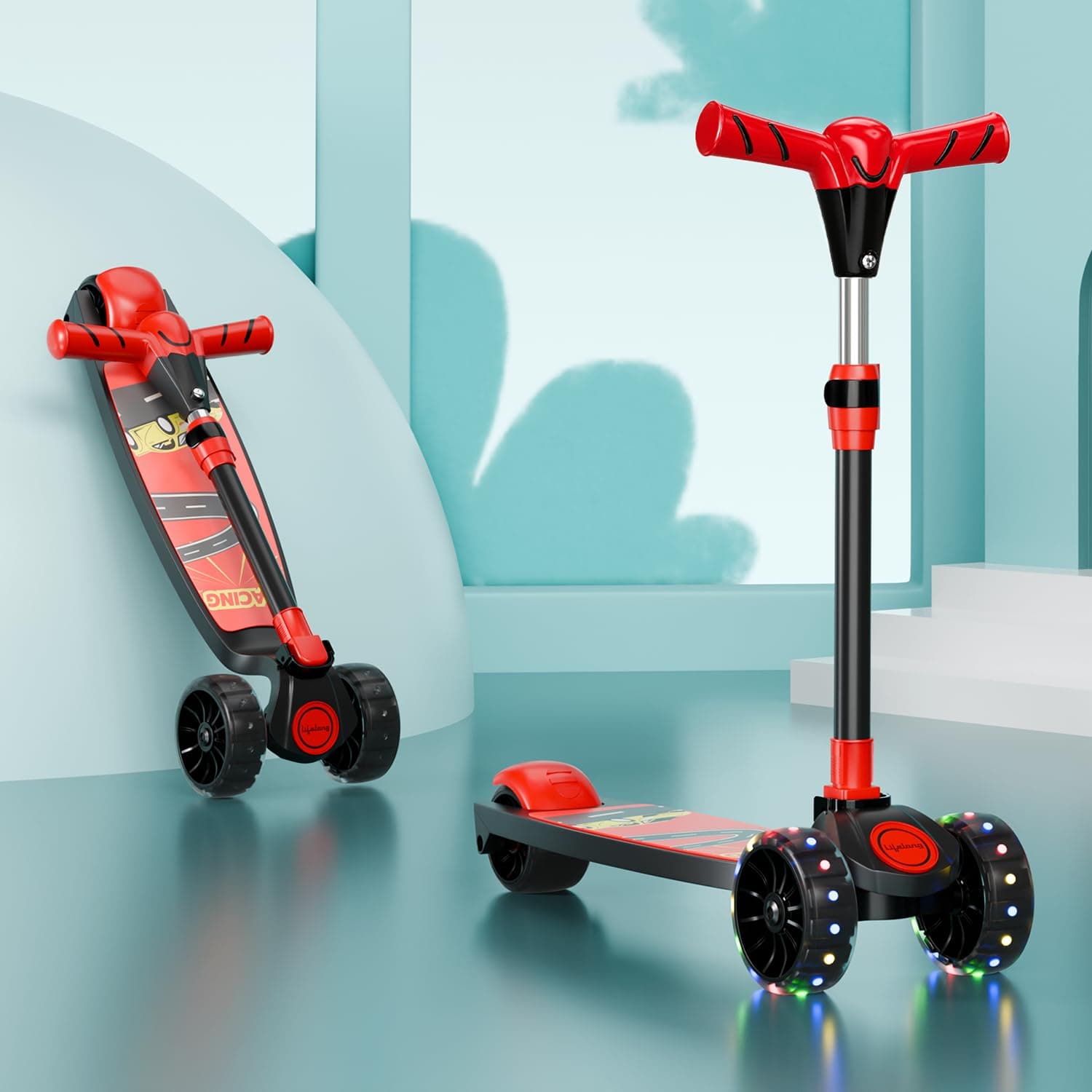 Lifelong Kick Scooter Adjustable Height, Foldable Design, with Side Stand, Skate Scooter for Kids, 6month Manufacturers Warranty, 50Kg Weight Capacity, (Red & Black)