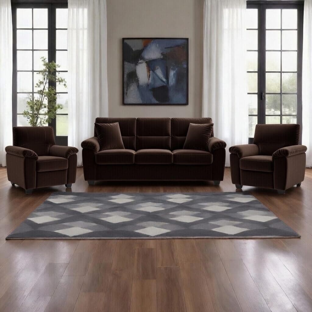 Caradel Anderson Sofa Set for Living Room | Sectional Sofas | Premium Leather Sofa for Home Office | Leather Sofa Set | Leatherette Sofa (Brown Fabric, 3+1+1 Seater)