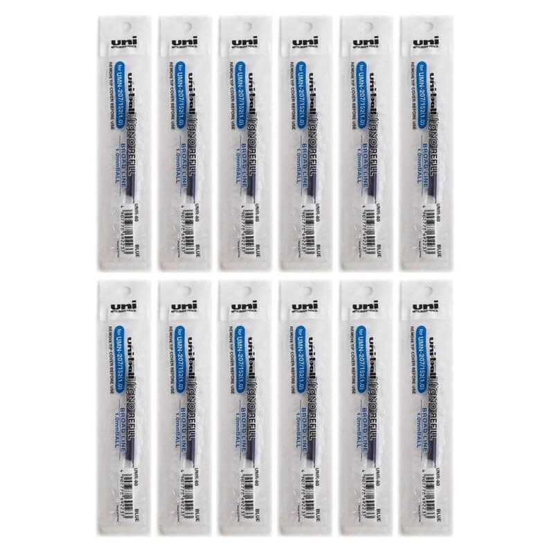 uni-Ball UMR-80 1.0mm Gel Pen Refill | Usable for UMN-152S | Blue Ink, Pack of 12