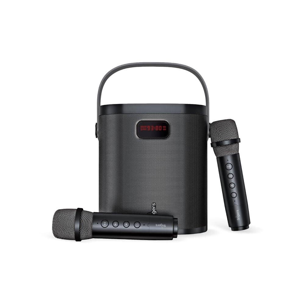 FINGERS 2Mic-GrooveBox-K30 Portable Speaker with 2 Wireless Mics (6.5-Hour Playback, 20 W Intense Bass, Recording Feature, Bluetooth | USB | MicroSD | FM Radio | AUX) Rich Black