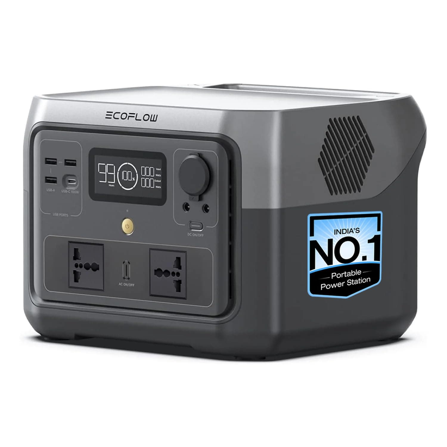 EF ECOFLOW Portable Power Station River 2 Max, 512Wh LiFePO4 Battery, 10 Year Life, 0% - 100% Charge in 60 mins, Power 11 Appliances at Once, 230V - 50Hz India Voltage, for Outdoor Use & Home Backup
